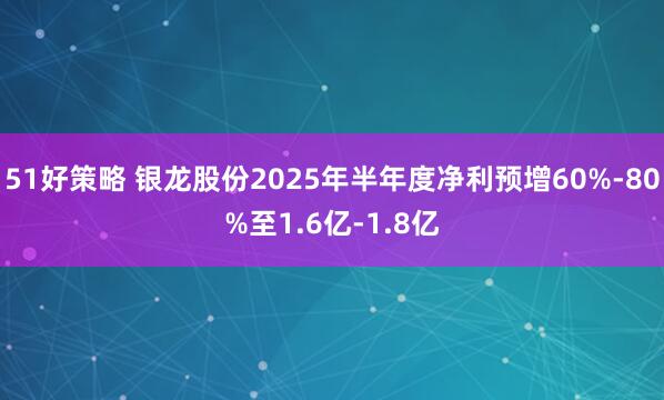 51好策略 银龙股份2025年半年度净利预增60%-80%至1.6亿-1.8亿