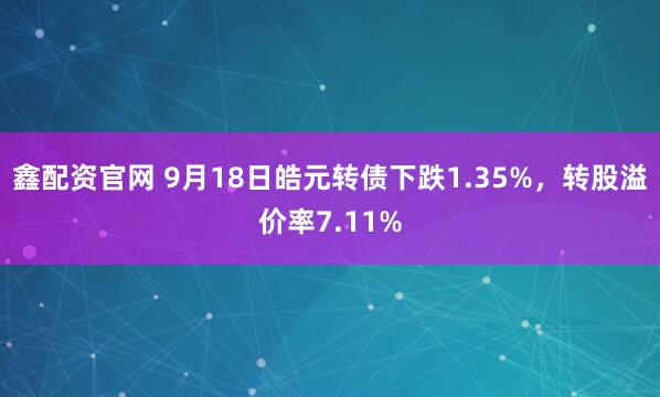 鑫配资官网 9月18日皓元转债下跌1.35%，转股溢价率7.11%